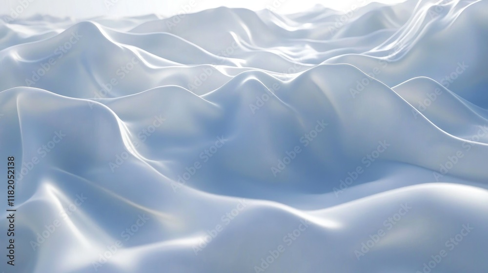 Poster minimalist 3d illustration of white flowing wave patterns with dynamic light and shadow interplay on