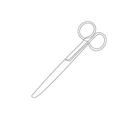 One continuous line drawing of medical scissors . Single line of medical scissors vector illustration