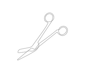 One continuous line drawing of medical scissors . Single line of medical scissors vector illustration