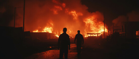 Fototapeta premium Intense flames illuminate the darkness, creating a terrifying inferno