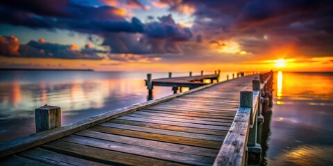 Rustic Wooden Bridge Pier at Dusk - Tilt-Shift Miniature Landscape