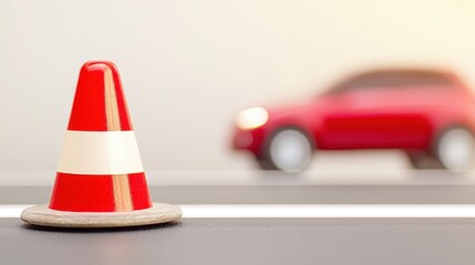 Traffic Cone on Road with Blurred Car Background