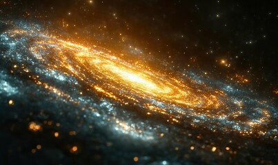 A stunning depiction of a spiral galaxy, showcasing vibrant colors and cosmic elements in space.