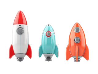 Colorful trio of rockets ignite imaginations and embark on a journey through the cosmos.