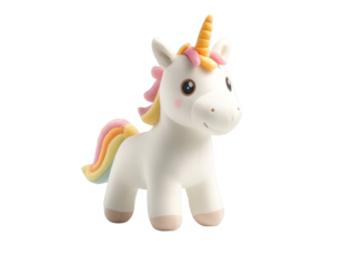 Enchanting white unicorn toy with a flowing rainbow mane, whimsical delight