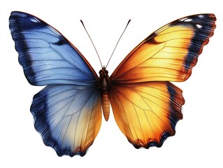 A vibrant butterfly with blue and orange wings, showcasing natural beauty and intricate details.