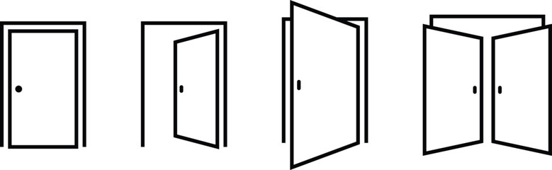 Opened and closed doors. Editable Stroke.