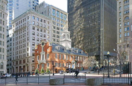 Old State House, one of landmarks on Boston's Freedom Trail, oldest surviving public building in Boston. Massachusetts