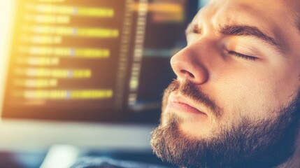 Frustrated developer at computer, facing challenges in coding and debugging, embodies the perseverance and resilience required in the tech industry.