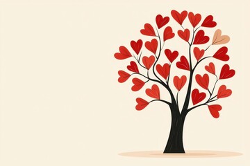 Fototapeta premium emotional value. Symbolic tree with hearts as leaves, representing brand's emotional growth, flat design illustration