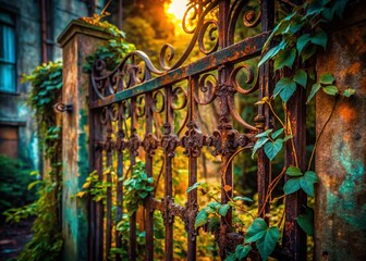 Fototapeta premium Rusty Metal Gate Urban Exploration Photography - Grunge Industrial Background