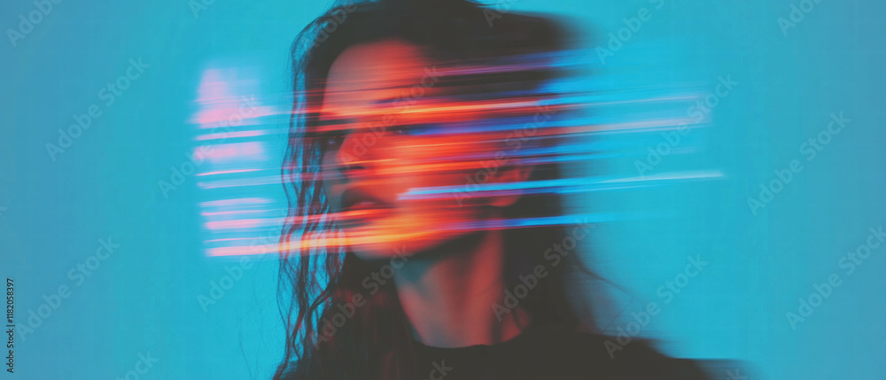 Poster glitch effect showcasing chromatic aberration with vibrant color shifts and distortion