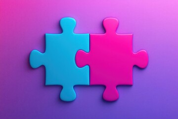 Obraz premium community support. A symbolic image of glowing puzzle pieces coming together