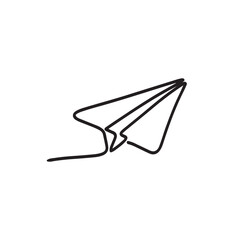 Continuous line paper plane, airplane vector art background.ontinuous one line drawing for business, travel or journey illustration. Single line art style. Airplane with destination line path.