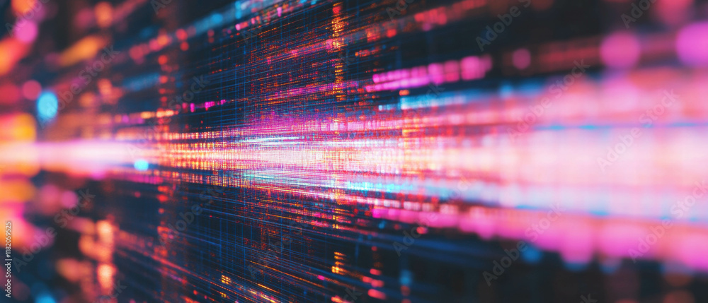 Poster glitch effect showcasing digital static noise and chaotic pixel distortion across vibrant colors