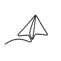 Continuous line paper plane, airplane vector art background.ontinuous one line drawing for business, travel or journey illustration. Single line art style. Airplane with destination line path.