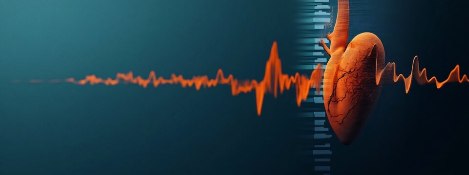 Vibrant of a spectrogram showcasing the complex frequency content and rhythmic patterns of a heartbeat  The dynamic