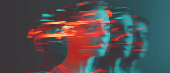 Glitch effect on 3D rendered model with vivid distortion and digital artifacts