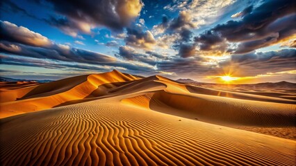 Naklejka premium Sahara Desert Morocco: Windswept Sand Dunes, Dramatic Landscape Photography