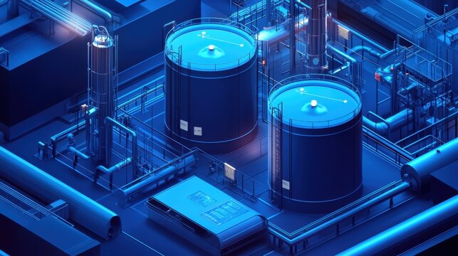 Industrial Facility with Large Storage Tanks and Complex Pipelines