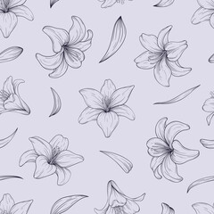 Fototapeta premium Vector seamless pattern with hand drawn lily flowers