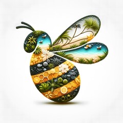 AI Generate of Honey Bee Shape as Natural Element such as Sun, Moon, Lemon, Honey, Wind, Cloud, Tree, Animal, Wood, Night, Day, isolate in white.