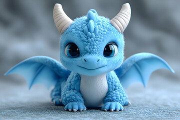 Adorable Baby Blue Dragon 3D Render: A Whimsical Fantasy Creature