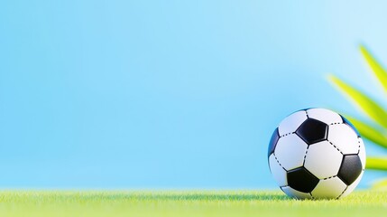 Obraz premium Soccer Ball on Green Grass with Blue Sky Background