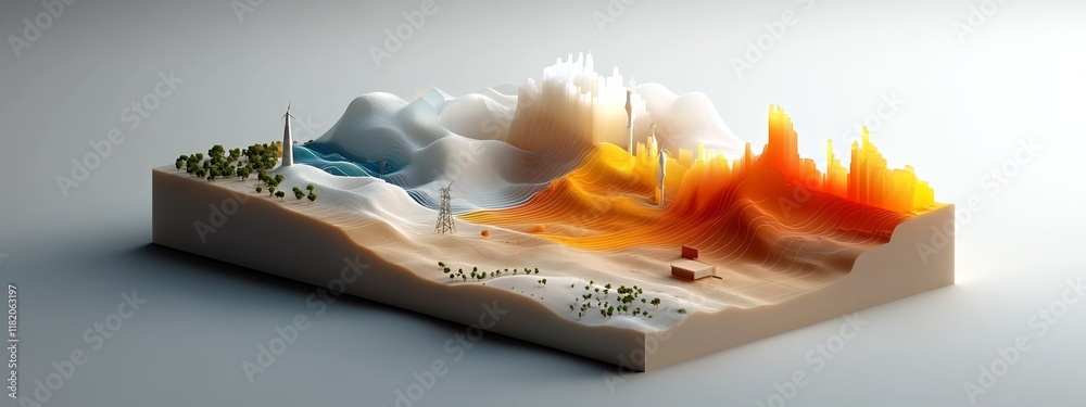 Poster 3d rendered visualization of the frequency distribution of energy consumption in a region displaying