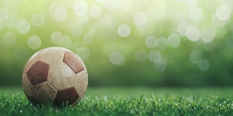 Fototapeta premium Classic Soccer Ball on Lush Green Grass Background