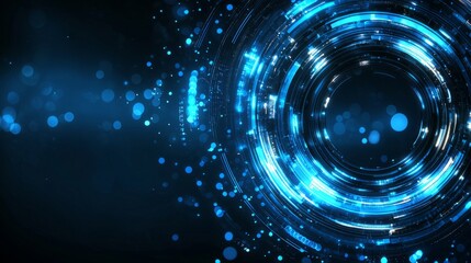Futuristic Abstract Design with Blue Neon Circles and Light Effects for Technology Backgrounds