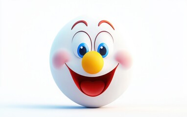 3D emoji clown face with a yellow nose, blue eyes, and a wink, simple design, flat shading, white isolated background 