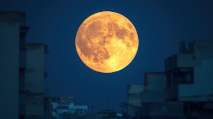 Celestial event Super Full Moon concept. Super full moon rising over ancient ruins, with intricate details highlighted by its radiance, historic and celestial, mystical and awe-inspiring