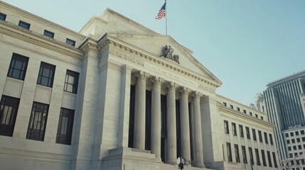 Fototapeta premium Historic Federal Reserve building exterior showcasing architectural grandeur and economic significance, embodying stability and financial stewardship in modern society.