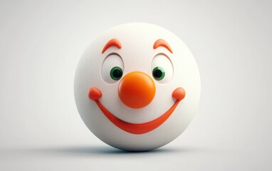 3D emoji clown face with an orange nose, green eyes, and a grin, simple design, flat shading, white isolated background 