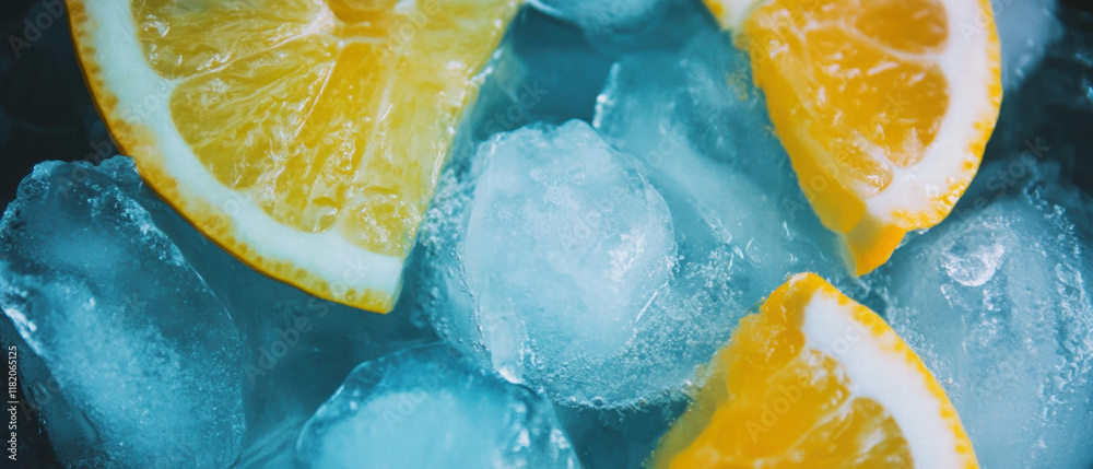 Poster refreshing drink with lemon slices and ice perfect for hot summer days