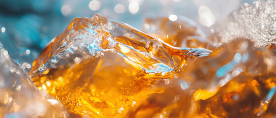 Whiskey splashing over ice creates a dynamic and flavorful drink experience