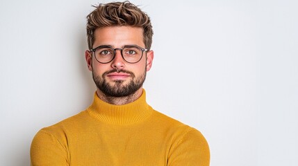 Fototapeta premium Stylish Young Man with Glasses Posing Against Plain Background