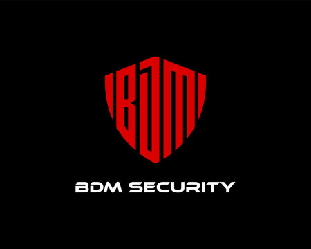 Initials Letter BDM Shield Security Protection Safety Armor Guard Vector Logo Design Illustration