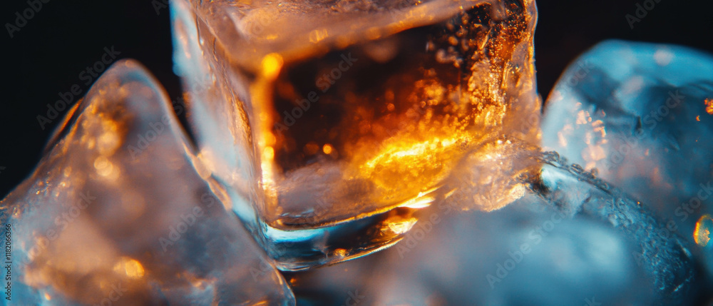 Poster refreshing beverage with ice cubes glowing in a cool transparent glass