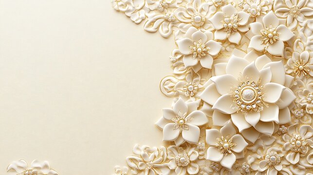 Elegant Cream Flowers With Gold Accents And Pearls