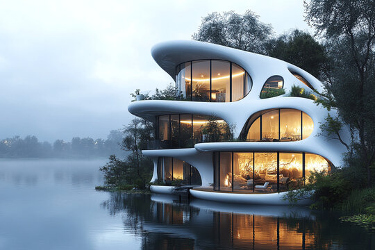 Futuristic Eco Friendly  Lakeside House Integrated With Nature