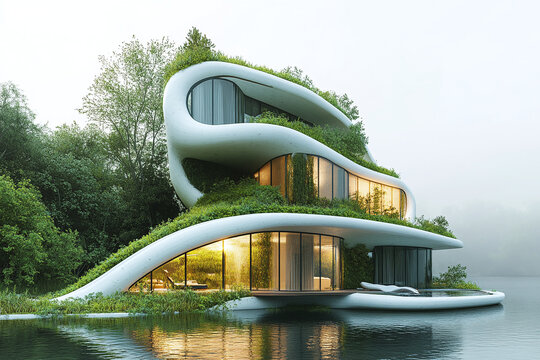 Futuristic Eco Friendly  Lakeside House Integrated With Nature