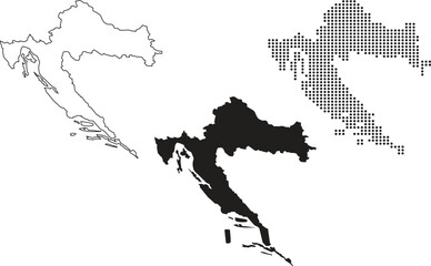 Stylized Coartia Map Variations: Minimal Outline, Dotted Grid, and Solid Shadow Designs