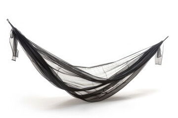 A black mesh hammock designed for relaxation and leisure. isolated on white background