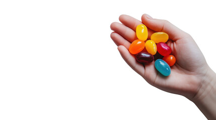 Colorful Gelatin Candies Held in a Hand with a Dark Background, Perfect for Sweet Treats and Dessert Concepts in Food Photography
