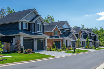 Obraz premium An ideal suburban neighborhood, street of modern residential houses.