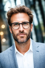 Fototapeta premium Confident business portrait in urban environment high-quality modern branding close-up