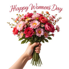 woman with flowers  on transparent background