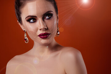 Image collage of wealthy tempting woman take solarium beam wear earrings fit makeup outfit on red...